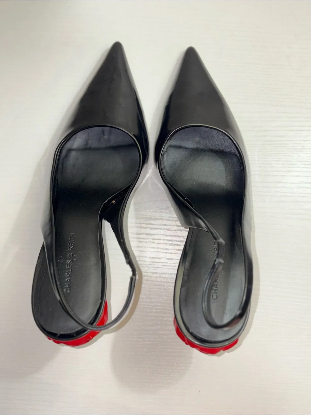 Charles & Keith Black Slingback Pumps with Red Stiletto Heel